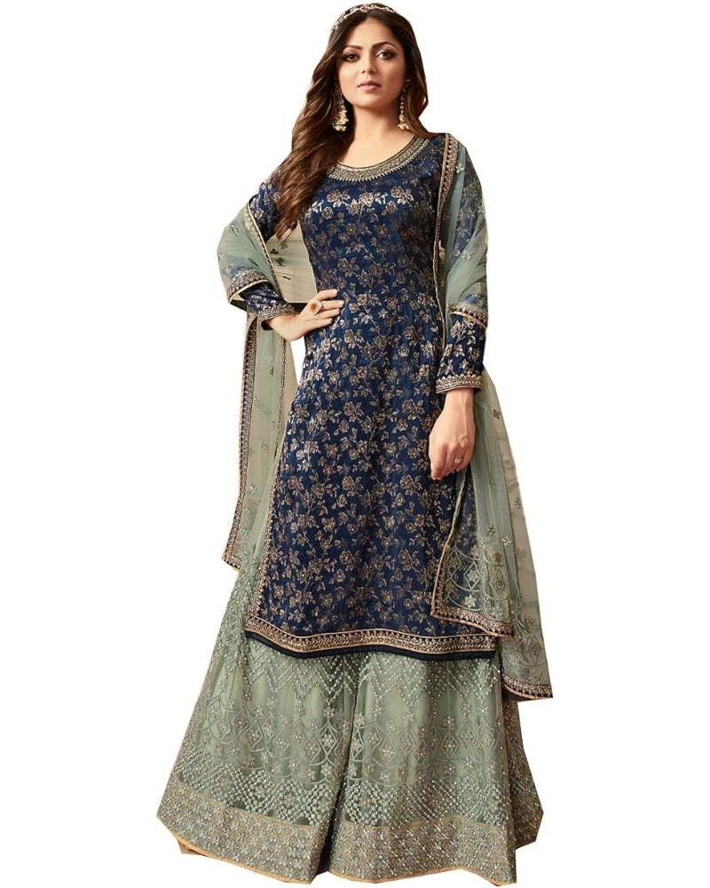 Pakistani Dresses for Women Palazzo Style Embroidered Salwar Kameez Suit Nitya 5401 Navy Blue $39.20 Dresses