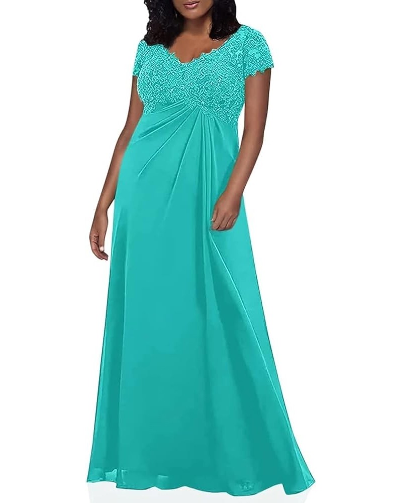 Lace Appliques Mother of The Bride Dresses for Wedding Plus Size Women's Long Formal Wedding Party Prom Gowns Aqua Blue $48.0...