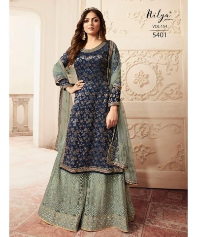 Pakistani Dresses for Women Palazzo Style Embroidered Salwar Kameez Suit Nitya 5401 Navy Blue $39.20 Dresses