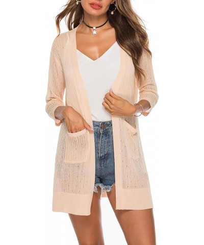 Women's Cardigan Casual 3/4 Sleeve or Long Sleeve Lightweight Open Front Long Knited Cardigan with Pocket B-apricot $13.20 Sw...