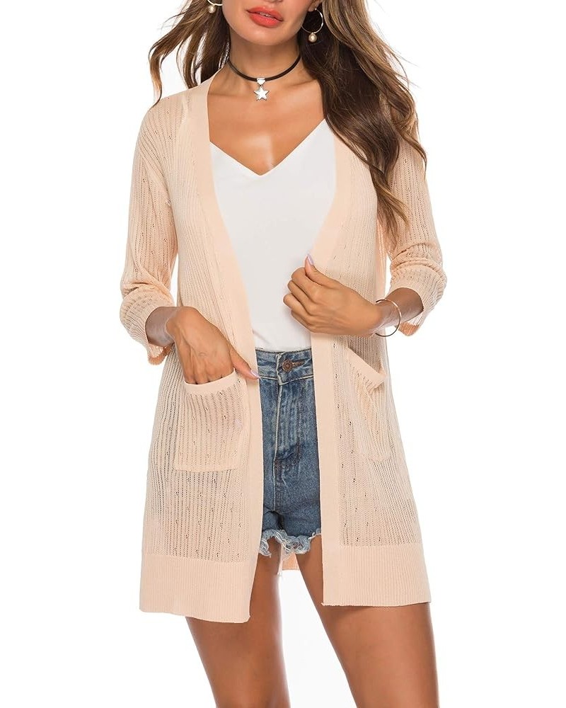 Women's Cardigan Casual 3/4 Sleeve or Long Sleeve Lightweight Open Front Long Knited Cardigan with Pocket B-apricot $13.20 Sw...