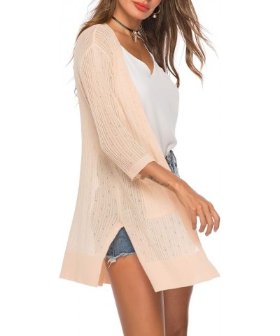 Women's Cardigan Casual 3/4 Sleeve or Long Sleeve Lightweight Open Front Long Knited Cardigan with Pocket B-apricot $13.20 Sw...