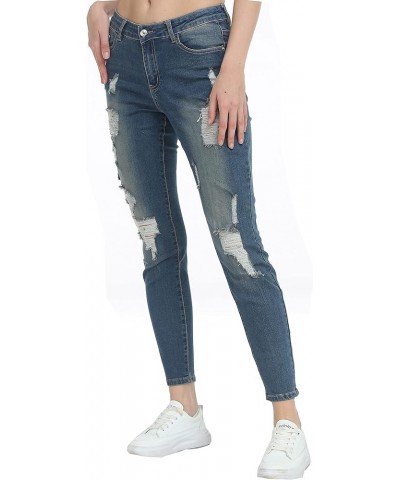 Women's Stretch Skinny Ripped Distressed Jeans Classic Wash Destroyed Hole Jeans 01 Vintage Blue $12.74 Jeans