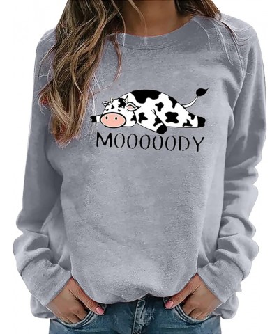 Women Moody Cow Hoodie Sweatshirts, Women's Cute Color Block Thin Hoodies Long Sleeve Pullover Tops Shirts 8-gray $5.00 Activ...