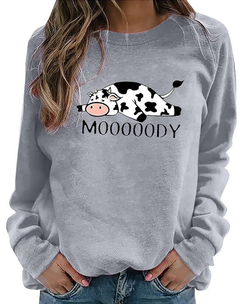 Women Moody Cow Hoodie Sweatshirts, Women's Cute Color Block Thin Hoodies Long Sleeve Pullover Tops Shirts 8-gray $5.00 Activ...