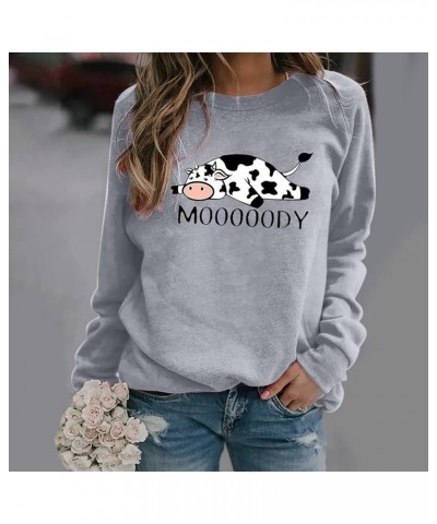 Women Moody Cow Hoodie Sweatshirts, Women's Cute Color Block Thin Hoodies Long Sleeve Pullover Tops Shirts 8-gray $5.00 Activ...