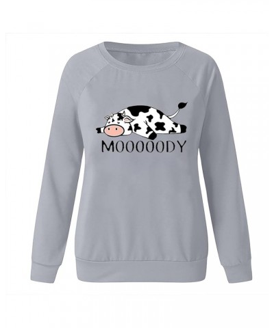 Women Moody Cow Hoodie Sweatshirts, Women's Cute Color Block Thin Hoodies Long Sleeve Pullover Tops Shirts 8-gray $5.00 Activ...