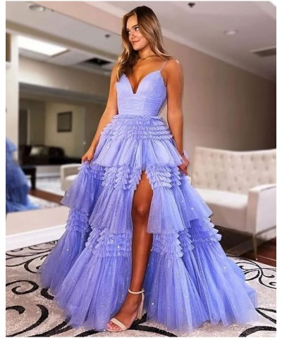 Spaghetti Straps Prom Dresses with Slit 2023 Sparkly Tulle Dress V Neck Formal Dresses for Women Evening CXL075 Dark Sage $54...