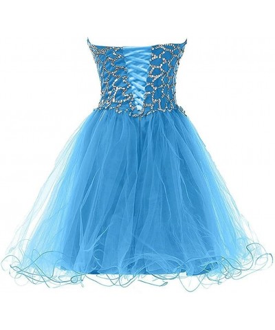 Strapless a Line Blue Crystal White Oranga Homecoming Dress Short Prom Dress Style3-gold $44.52 Dresses