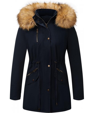 Women Twill Parka Jacket, Winter Fashion Warm Long Hood Coat with Faux Fur Collar Blueyellow $29.14 Jackets