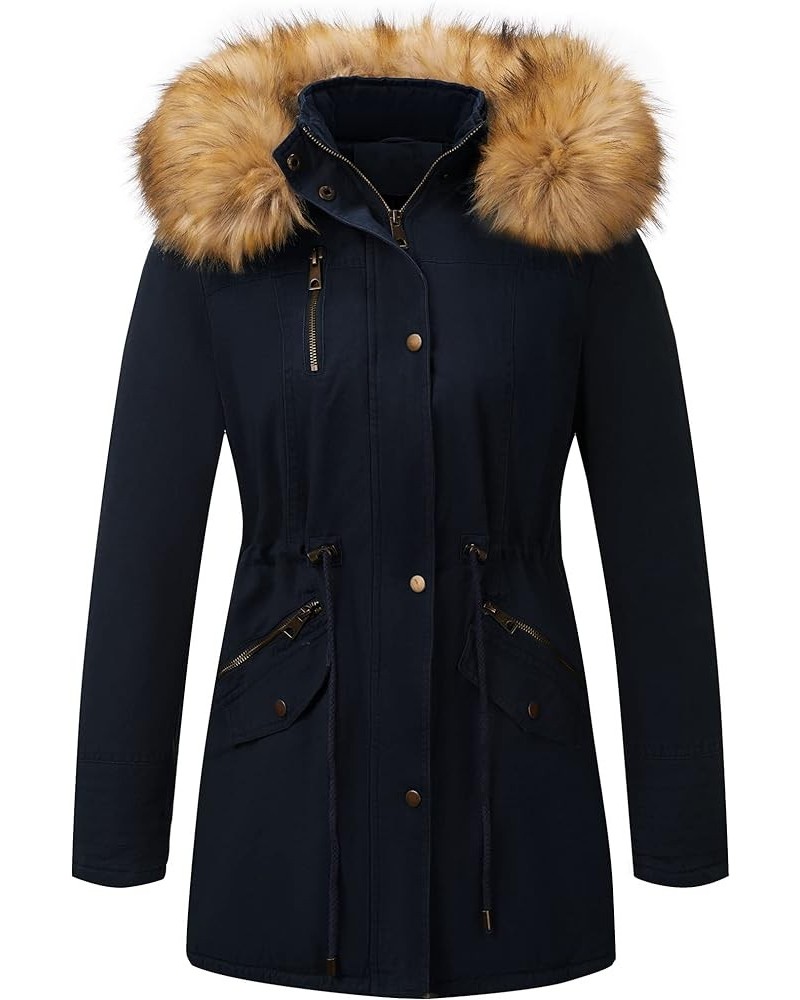 Women Twill Parka Jacket, Winter Fashion Warm Long Hood Coat with Faux Fur Collar Blueyellow $29.14 Jackets