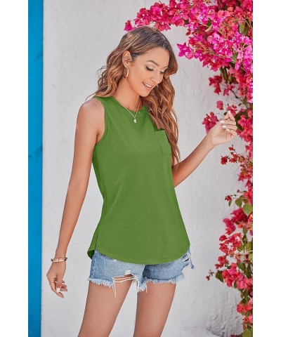 Women's High Neck Tank Top Sleeveless Blouse Plain T Shirts Pocket Cami Summer Tops A-grass Green $9.45 Tanks