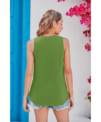 Women's High Neck Tank Top Sleeveless Blouse Plain T Shirts Pocket Cami Summer Tops A-grass Green $9.45 Tanks