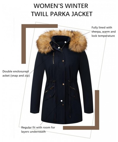 Women Twill Parka Jacket, Winter Fashion Warm Long Hood Coat with Faux Fur Collar Blueyellow $29.14 Jackets