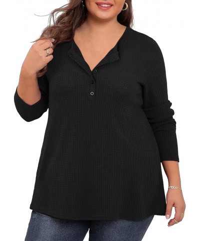 Womens Plus Size Tops Waffle Knit Blouse V Neck Button Up Long Sleeve Henley Tunic A-black1 $8.99 Tops