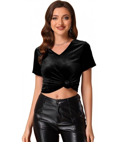 Christmas Velvet T-Shirt for Women's V Neck Short Sleeve Tee Tops Black $10.95 T-Shirts