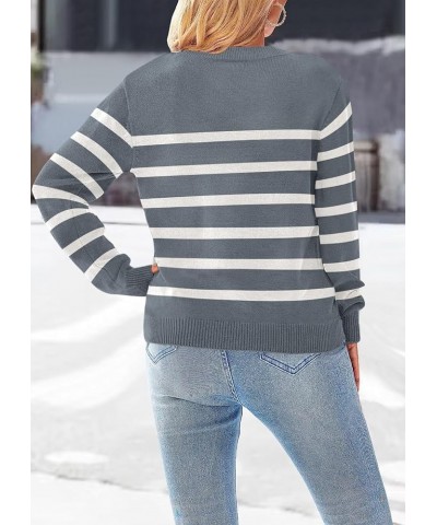 Women’s Striped Sweater Long Sleeve Crew Neck Ribbed Knit 2023 Fall Winter Pullover Sweater Tops Grey $19.32 Sweaters