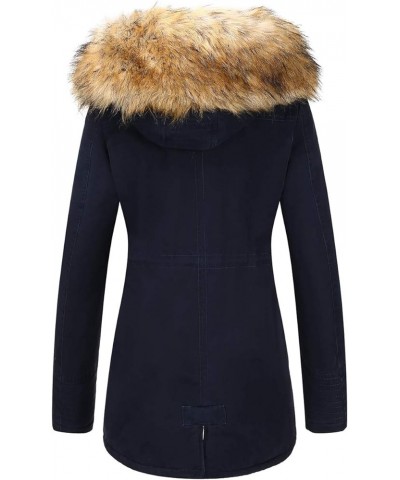 Women Twill Parka Jacket, Winter Fashion Warm Long Hood Coat with Faux Fur Collar Blueyellow $29.14 Jackets