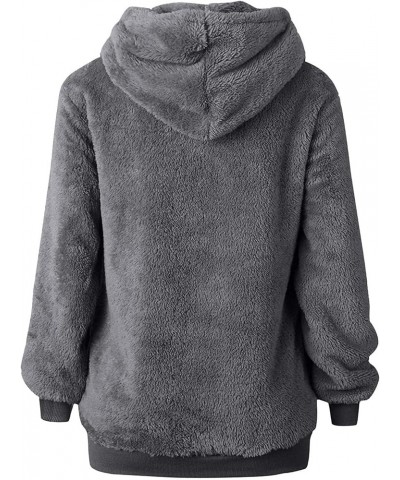 Quarter Zip Pullover Hooded Womens Warm Fuzzy Fleece Sherpa Sweatshirt Winter Oversized Casual Drawstring Hoodie Tops Dark Gr...