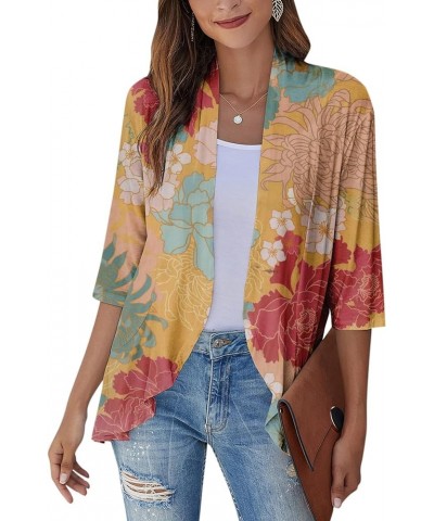 Women's Cardigans 2023 Fall Tie Dye Funny Tops Loose Fit Shawl Collar T Shirts 3/4 Sleeve Lightweight Blouse Coat 1-yellow $1...