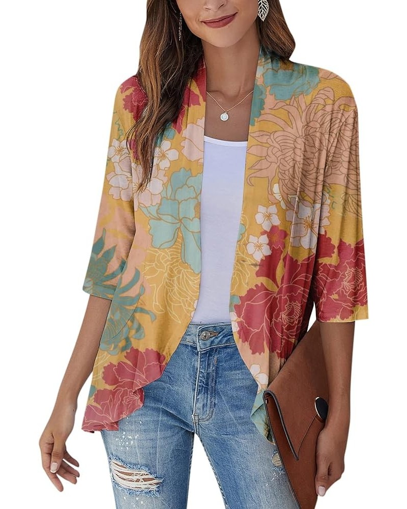 Women's Cardigans 2023 Fall Tie Dye Funny Tops Loose Fit Shawl Collar T Shirts 3/4 Sleeve Lightweight Blouse Coat 1-yellow $1...