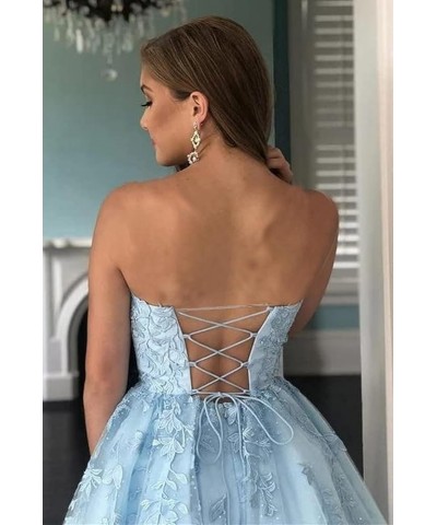 Women's Strapless Homecoming Dresses Short A-Line Lace Appliques Tulle Open Back Formal Cocktail Gown White $38.00 Dresses