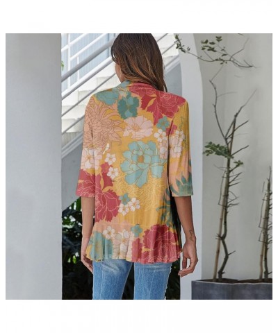 Women's Cardigans 2023 Fall Tie Dye Funny Tops Loose Fit Shawl Collar T Shirts 3/4 Sleeve Lightweight Blouse Coat 1-yellow $1...