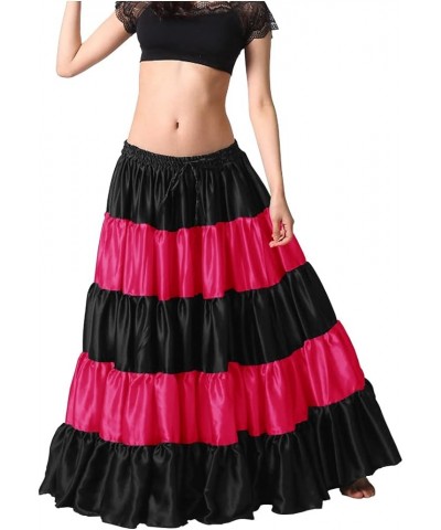 Women's Satin 6 Yard 5 Tiered Gypsy Belly Dance Skirt Flamenco - S - Bluish Purple Small Black / Deep Pink $22.41 Skirts