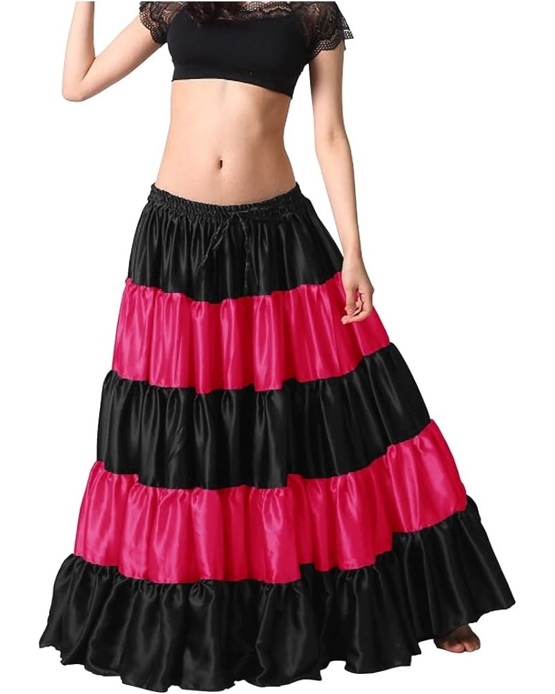 Women's Satin 6 Yard 5 Tiered Gypsy Belly Dance Skirt Flamenco - S - Bluish Purple Small Black / Deep Pink $22.41 Skirts