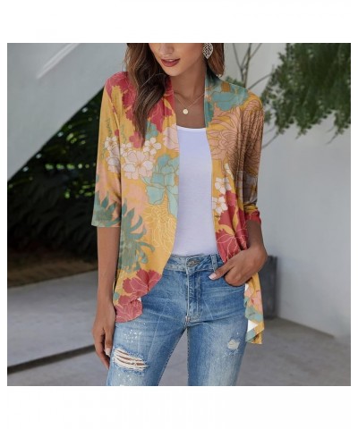 Women's Cardigans 2023 Fall Tie Dye Funny Tops Loose Fit Shawl Collar T Shirts 3/4 Sleeve Lightweight Blouse Coat 1-yellow $1...