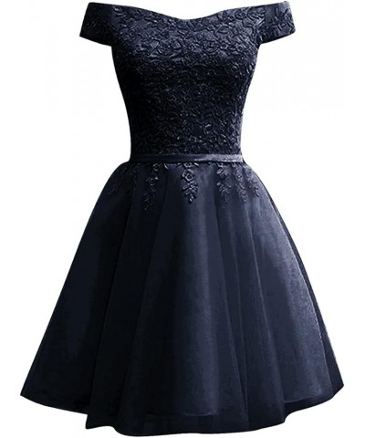 Lace Homecoming Dresses for Teens Short Tulle Applique Prom Dress Off The Shoulder Cocktail Gown Navy Blue $39.00 Dresses