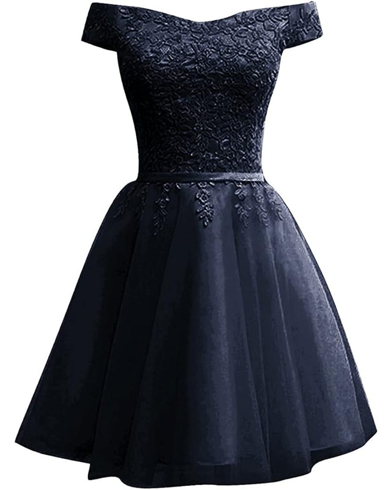 Lace Homecoming Dresses for Teens Short Tulle Applique Prom Dress Off The Shoulder Cocktail Gown Navy Blue $39.00 Dresses