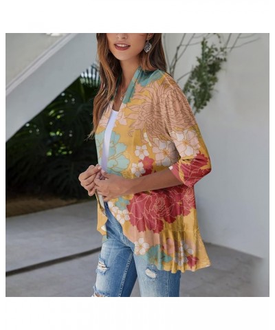 Women's Cardigans 2023 Fall Tie Dye Funny Tops Loose Fit Shawl Collar T Shirts 3/4 Sleeve Lightweight Blouse Coat 1-yellow $1...