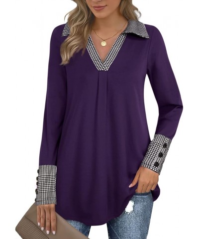 Women V Neck Long Sleeves Swing A Line Tunic Tops wear with leggings Dark Purple $16.10 Tops