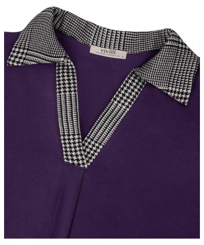 Women V Neck Long Sleeves Swing A Line Tunic Tops wear with leggings Dark Purple $16.10 Tops