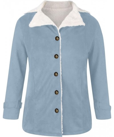 Womans Clothing Button Down Plain Fleece Loose Fit Cute Fashion Fall Winter 2023 Women Hoodies WQ20 Light Blue $18.80 Jackets