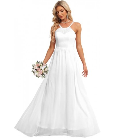 Chiffon Halter Bridesmaid Dresses for Wedding 2024 Long A Line Formal Evening Prom Party Gown White $25.25 Dresses