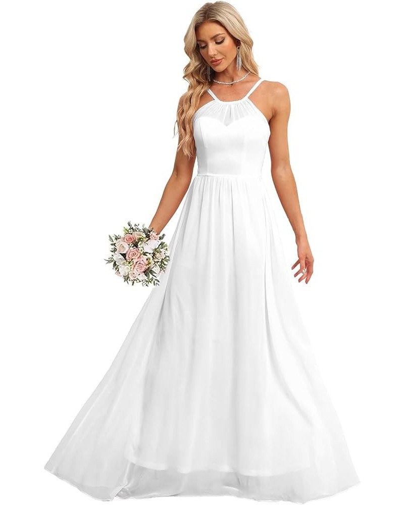 Chiffon Halter Bridesmaid Dresses for Wedding 2024 Long A Line Formal Evening Prom Party Gown White $25.25 Dresses