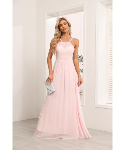 Chiffon Halter Bridesmaid Dresses for Wedding 2024 Long A Line Formal Evening Prom Party Gown White $25.25 Dresses