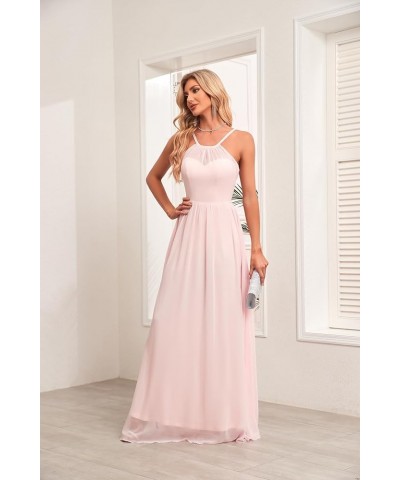 Chiffon Halter Bridesmaid Dresses for Wedding 2024 Long A Line Formal Evening Prom Party Gown White $25.25 Dresses