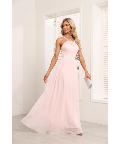 Chiffon Halter Bridesmaid Dresses for Wedding 2024 Long A Line Formal Evening Prom Party Gown White $25.25 Dresses