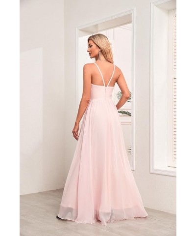 Chiffon Halter Bridesmaid Dresses for Wedding 2024 Long A Line Formal Evening Prom Party Gown White $25.25 Dresses