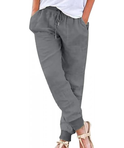 Sweatpants Women,Womens Tapered Pants Cotton Linen Drawstring Back Elastic Waist Pants Casual Trousers with Pockets A-grey $5...