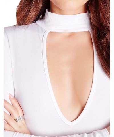 May&Maya Women's Mock Neck Plunging V-neckline Bodysuit White $9.68 Bodysuits