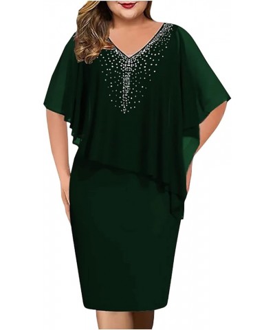 Formal Dresses for Women Plus Size Lace Chiffon Two Piece Set Dress Elegant Long Sleeve Midi Dress D-dark Green $20.66 Dresses