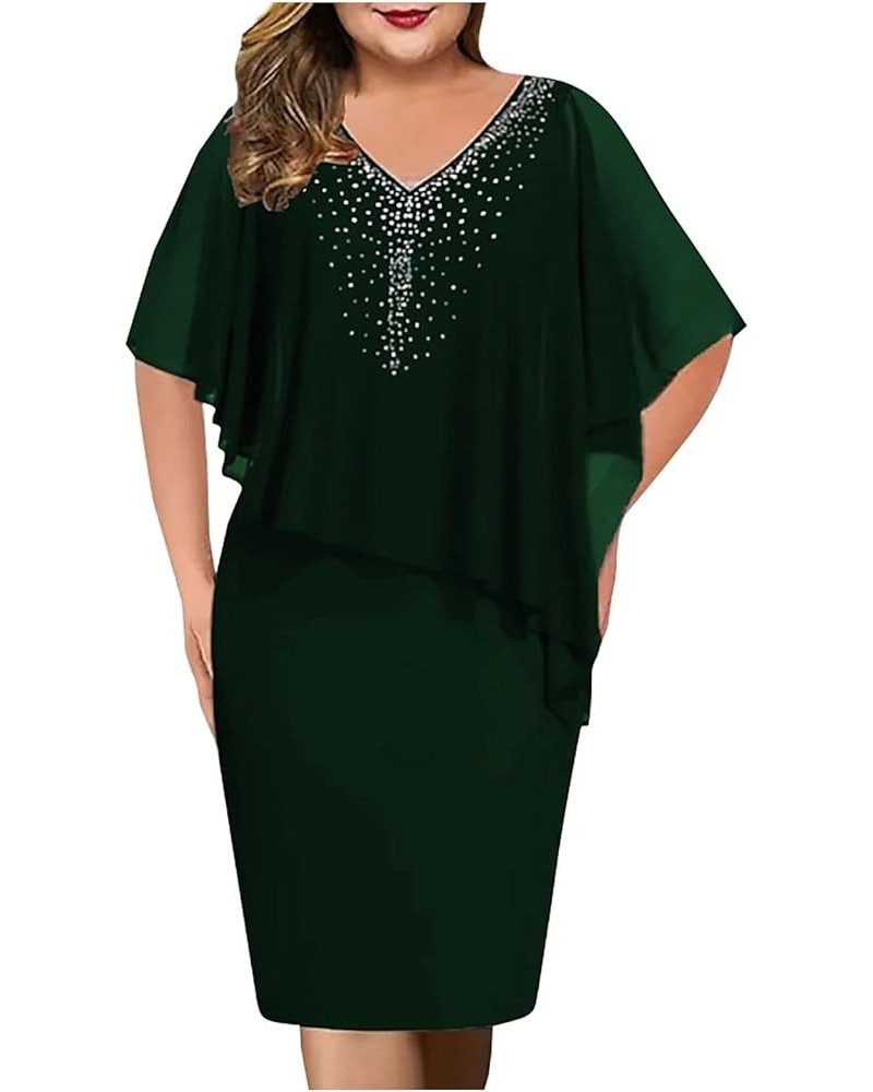 Formal Dresses for Women Plus Size Lace Chiffon Two Piece Set Dress Elegant Long Sleeve Midi Dress D-dark Green $20.66 Dresses