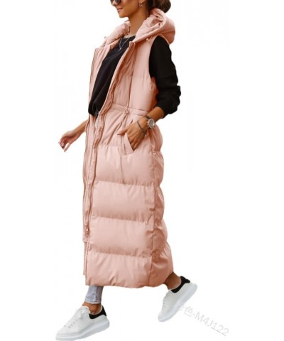 Maxi Puffer Jacket Vest for Women Sleeveless Zip Up Padded Hooded Down Coat Winter Fashion Warm Outwear 1-pink $21.08 Vests