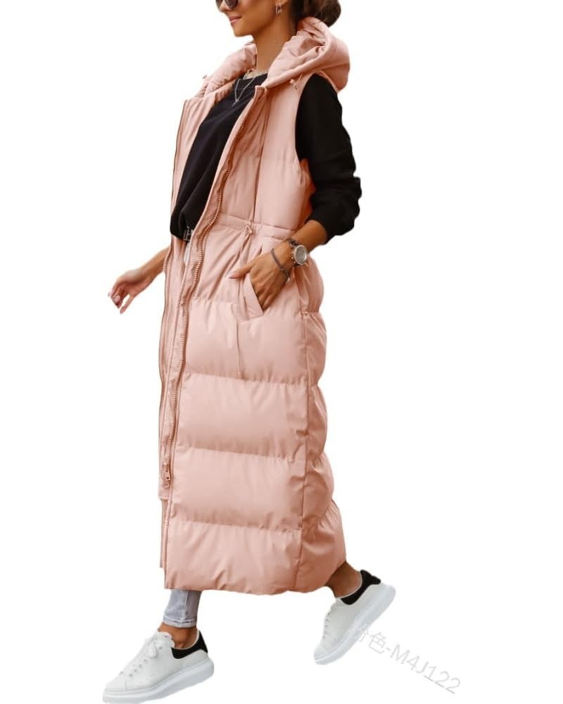 Maxi Puffer Jacket Vest for Women Sleeveless Zip Up Padded Hooded Down Coat Winter Fashion Warm Outwear 1-pink $21.08 Vests