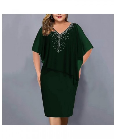 Formal Dresses for Women Plus Size Lace Chiffon Two Piece Set Dress Elegant Long Sleeve Midi Dress D-dark Green $20.66 Dresses