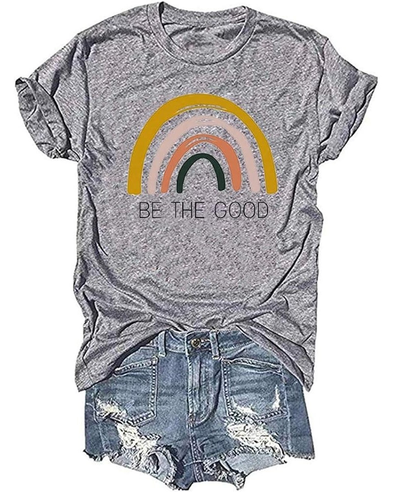 Retro Rainbow T-Shirt Womens Kindness Matters Short Sleeve Leisure Graphic Tees Tops Gray-3 $11.00 T-Shirts